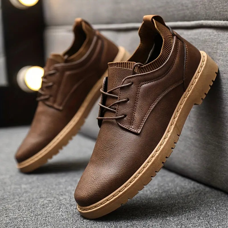 Men's Derby Shoes – Leather Chunky Sole, Comfortable Smart Casual Wear