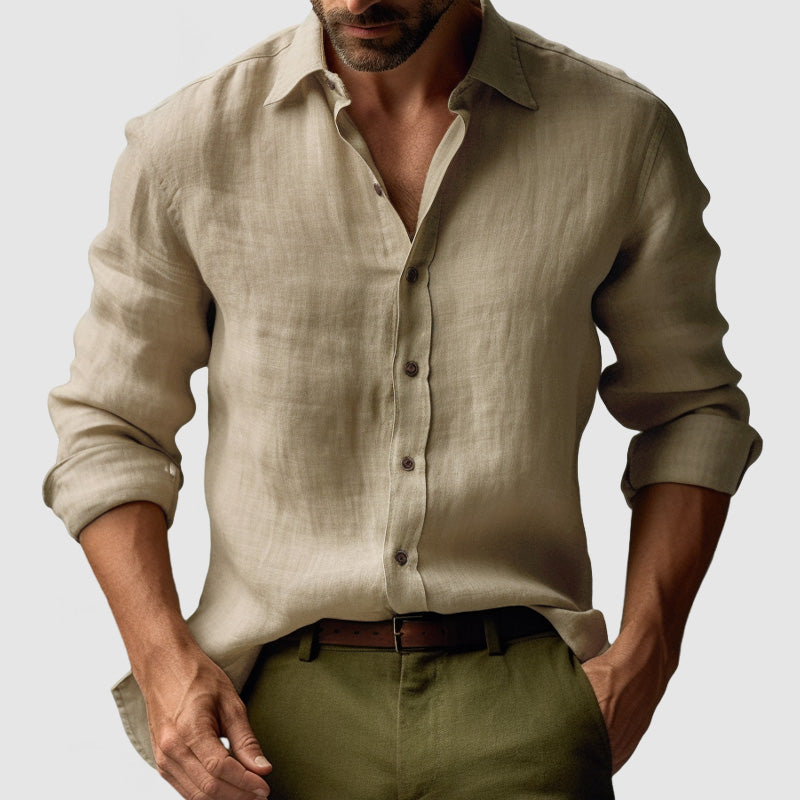Men's Linen Shirt – Long Sleeve Button-Up, Relaxed Fit Smart Casual Wear