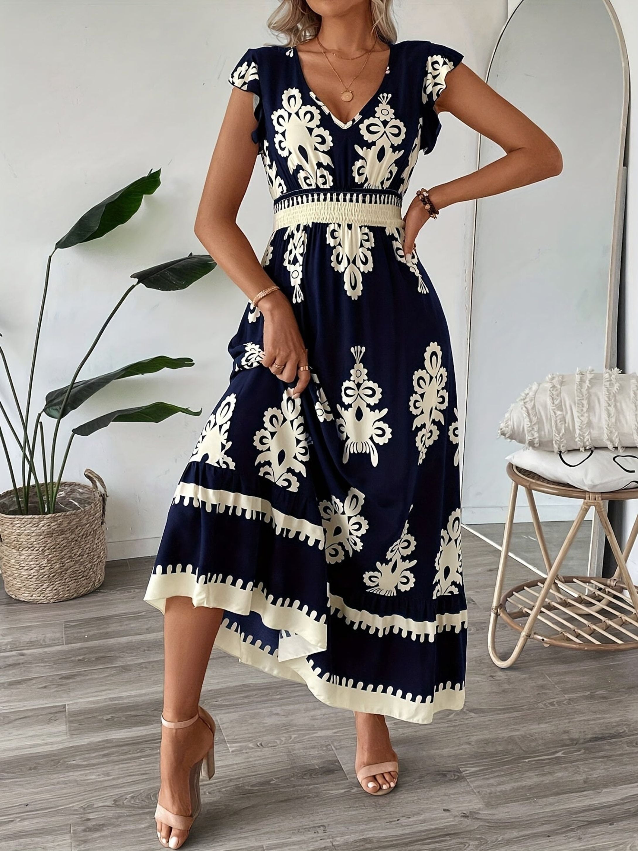 Women's Maxi Dress – Boho Print, Flowy Summer Holiday Dress