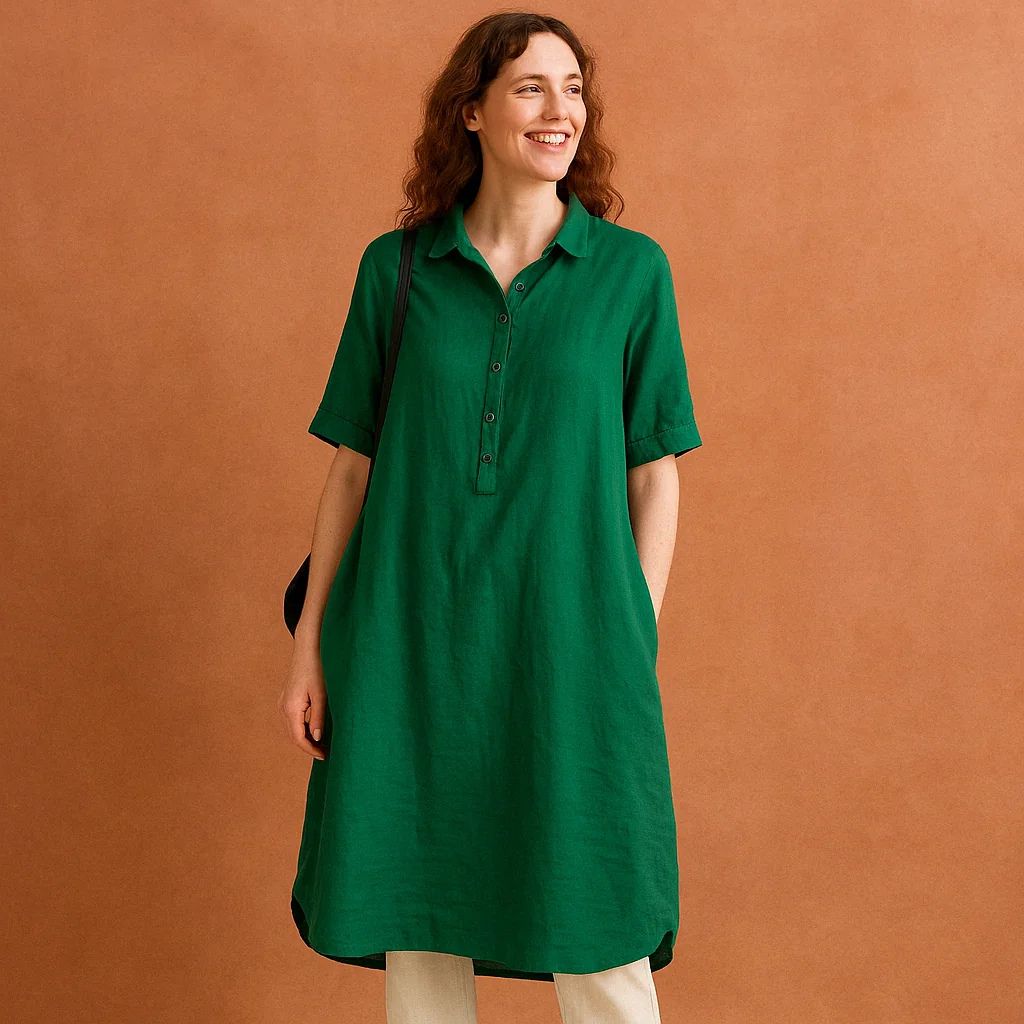 Jade Linen Shirt Dress – Relaxed Fit Summer Essential