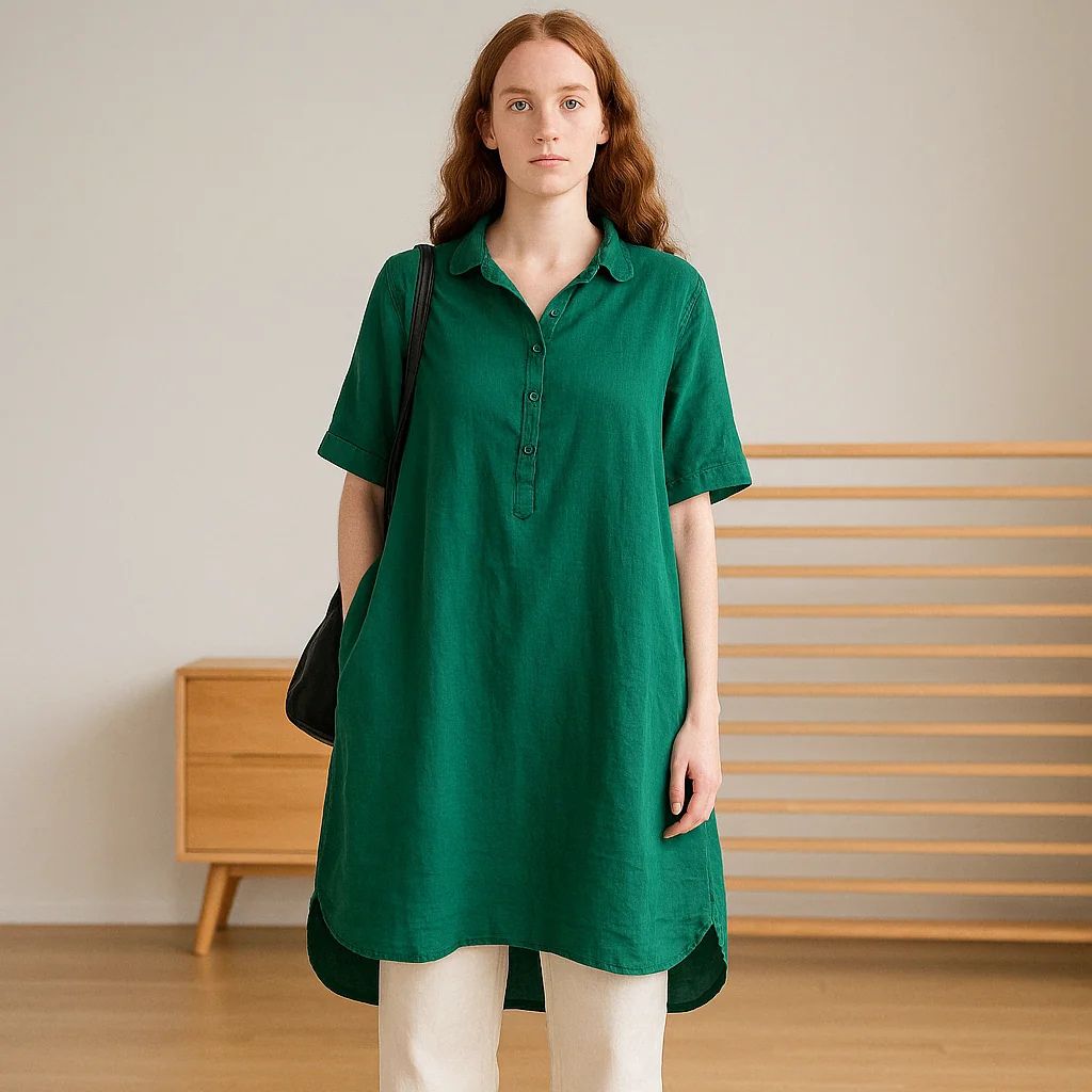 Jade Linen Shirt Dress – Relaxed Fit Summer Essential