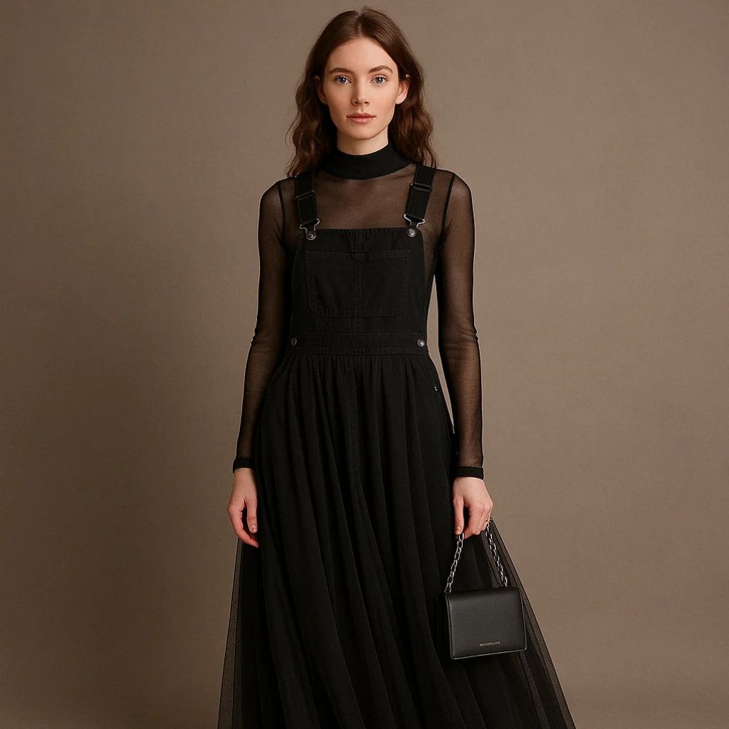 Tulle Denim Strap Dress – Layered Summer Statement Piece