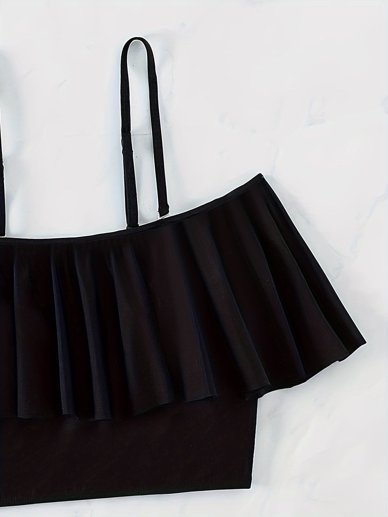 Off-Shoulder Ruffle Bikini Set with Tropical High-Waist Shorts