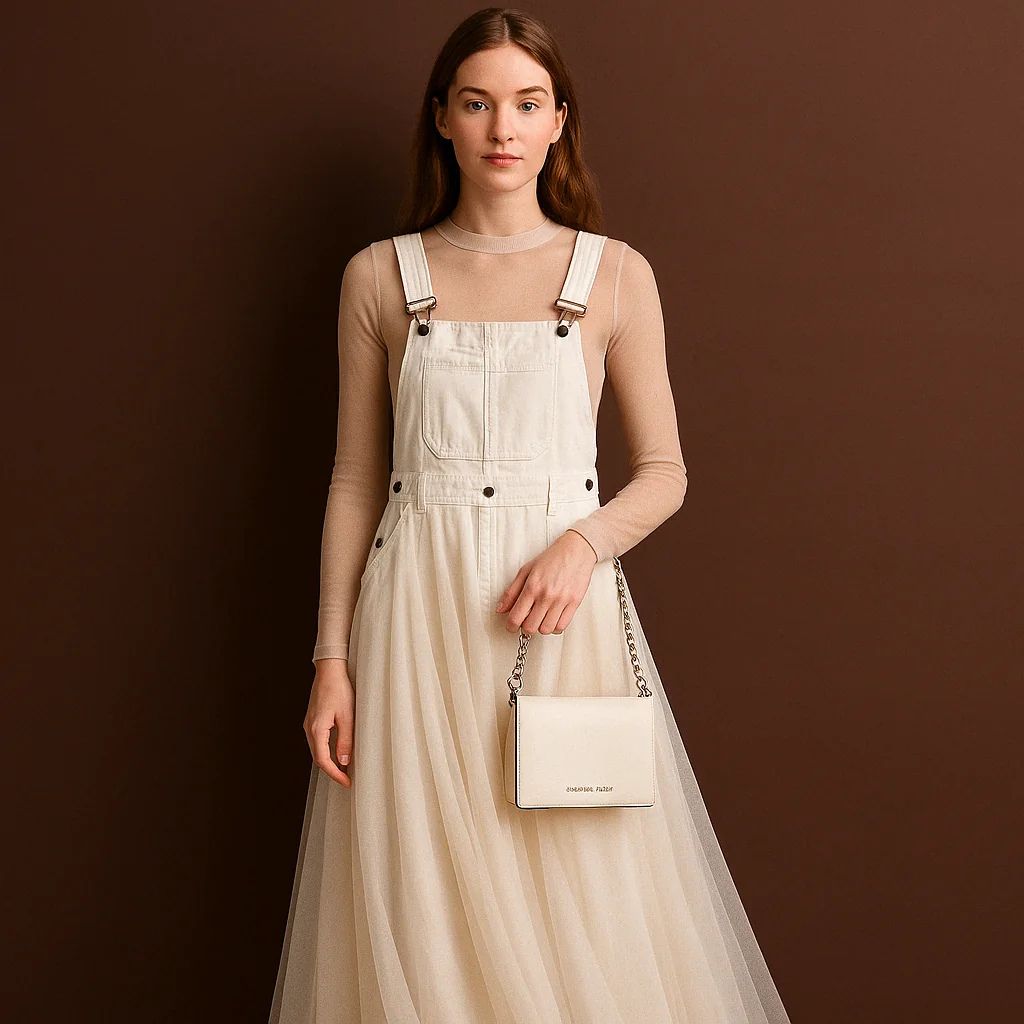 Tulle Denim Strap Dress – Layered Summer Statement Piece