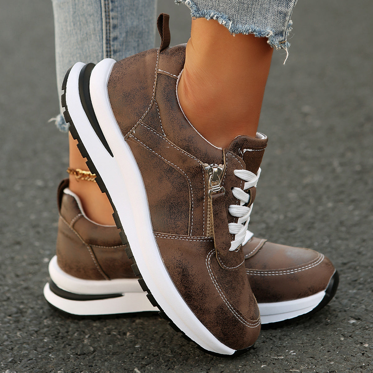 Women's Platform Trainers – Side Zip, Comfy Everyday Shoes