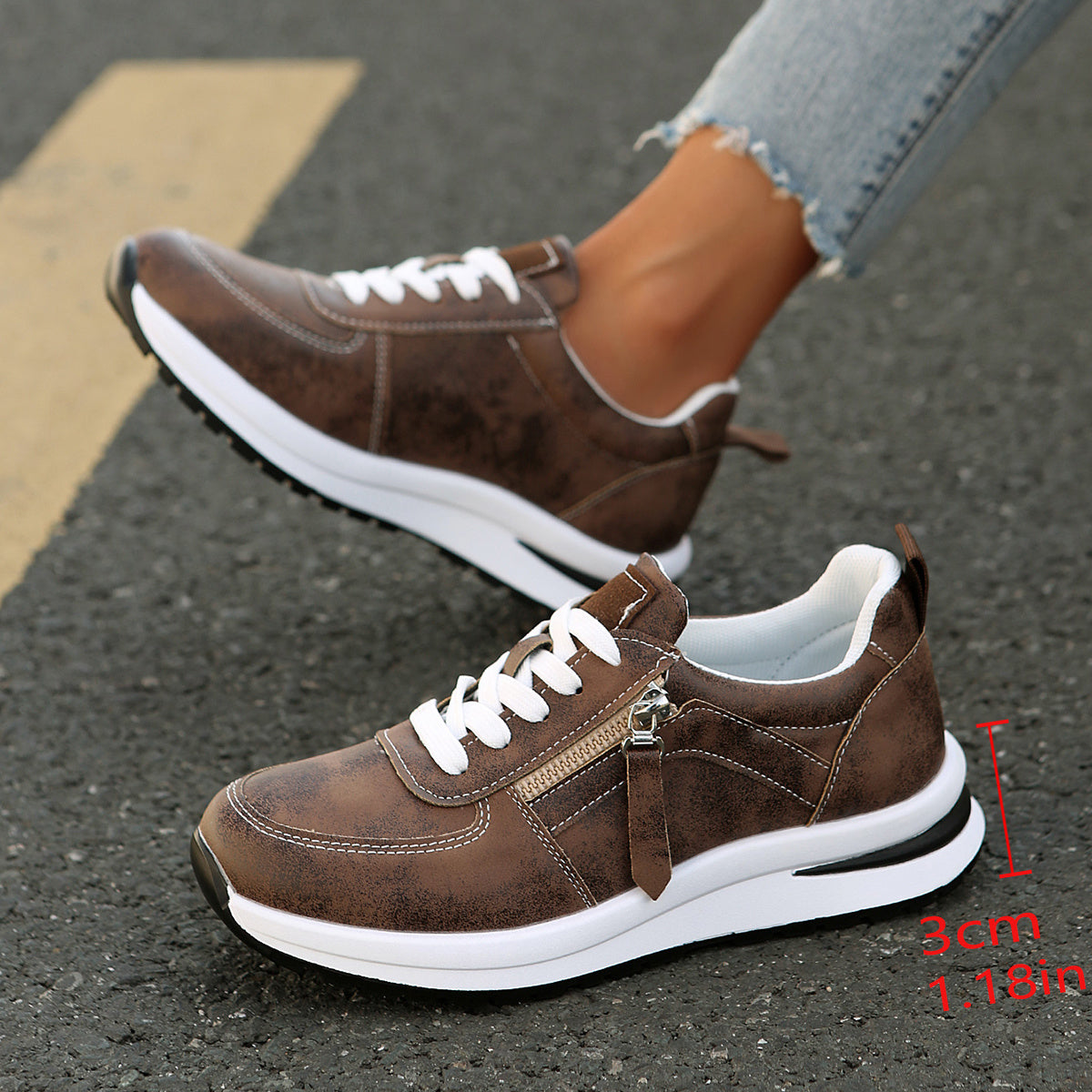 Women's Platform Trainers – Side Zip, Comfy Everyday Shoes
