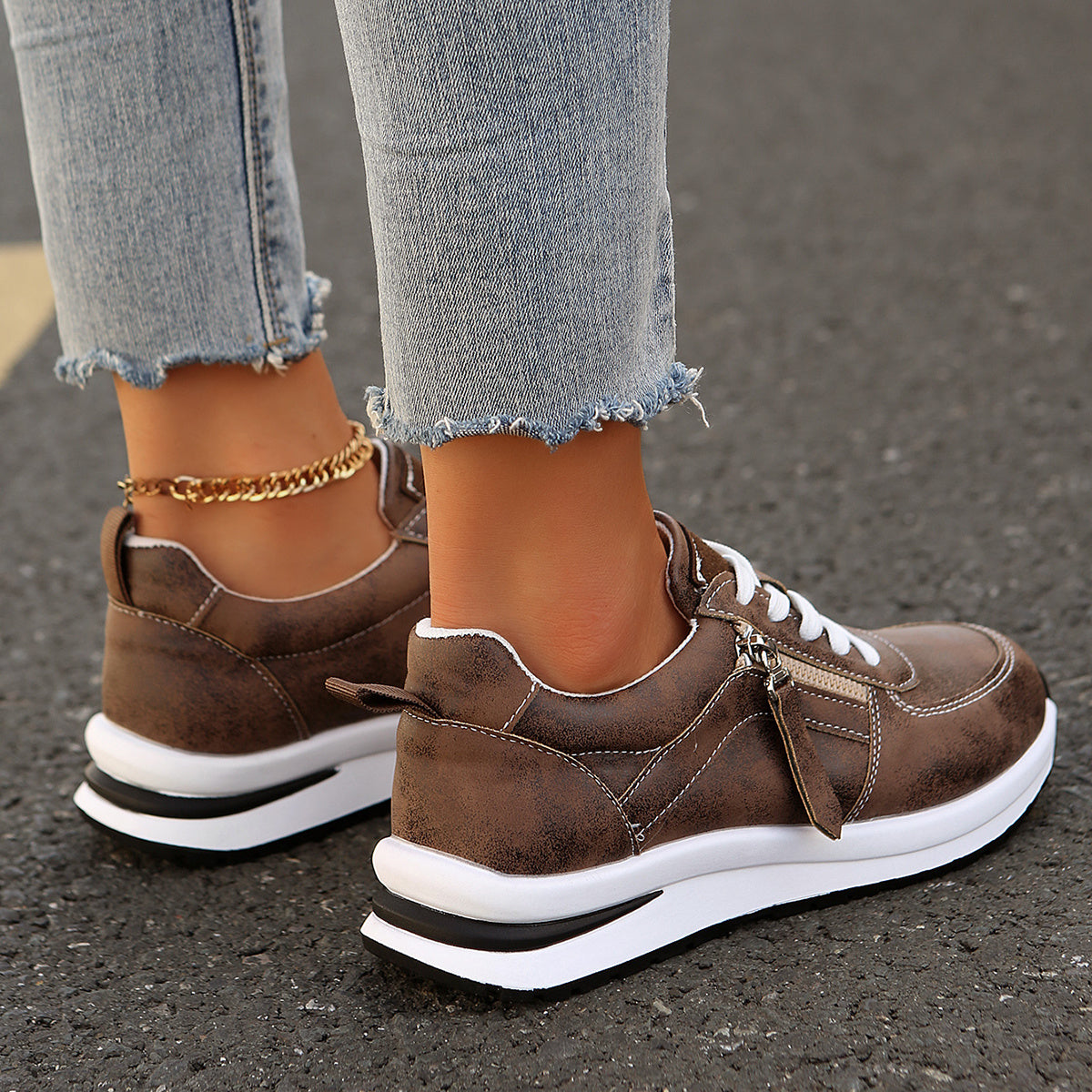 Women's Platform Trainers – Side Zip, Comfy Everyday Shoes