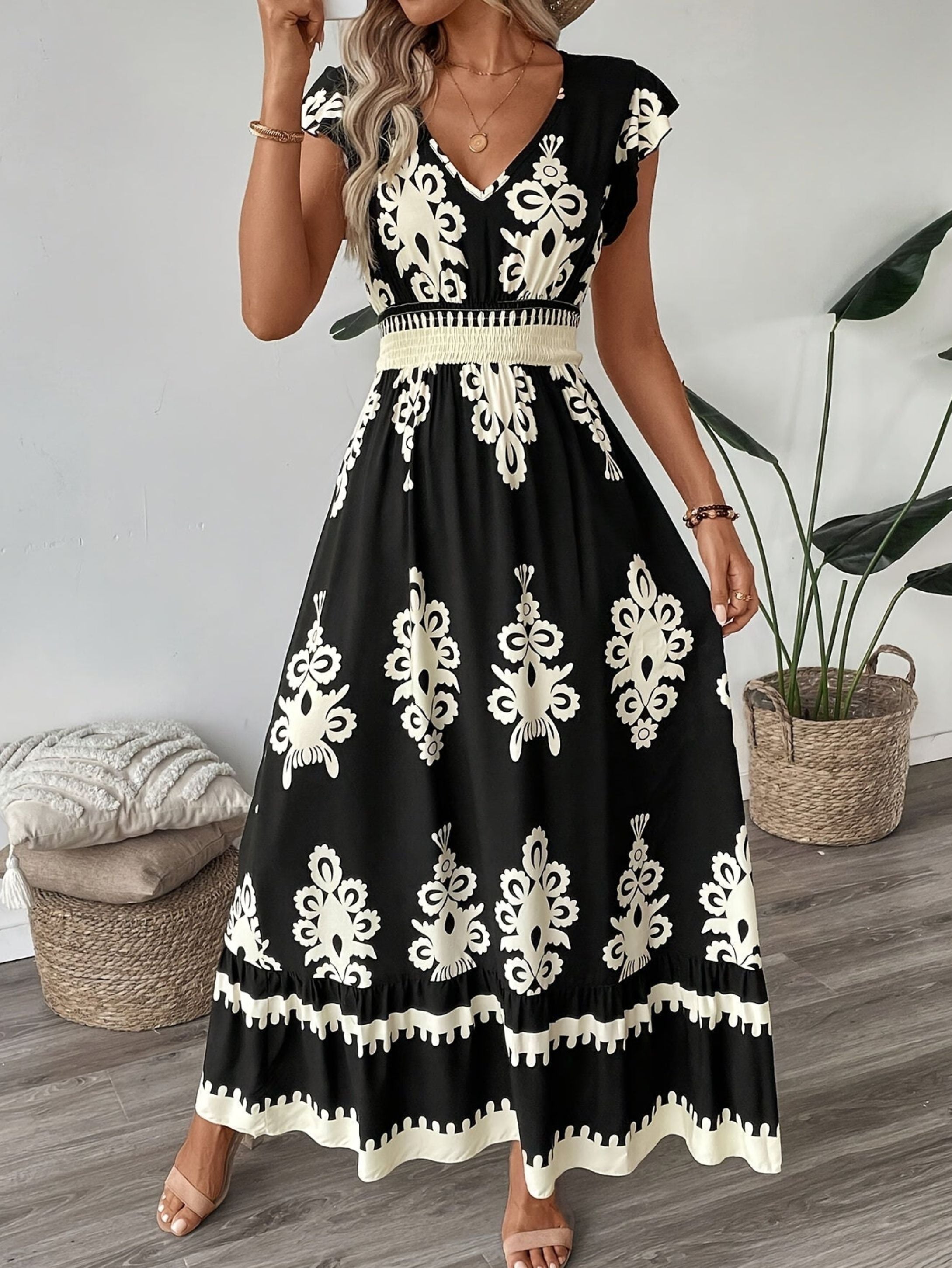 Women's Maxi Dress – Boho Print, Flowy Summer Holiday Dress