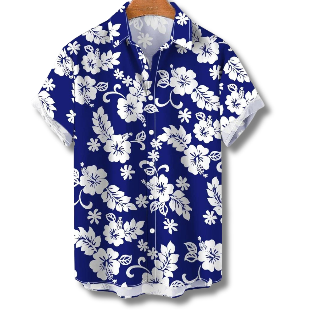 Men's Holiday Shirt – Hawaiian Floral Print, Relaxed Fit Summer Top
