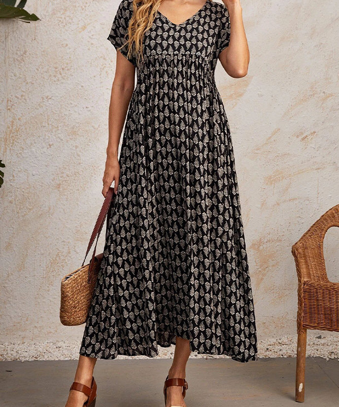 Boho Puff Sleeve Maxi Dress – Vintage Print Flowy Summer Style