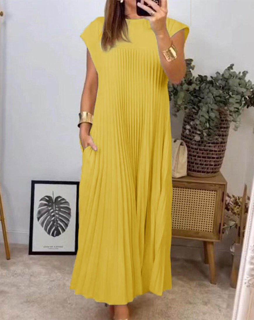 Sleeveless Pleated Midi Dress – Flowy, Lightweight & Effortlessly Elegant
