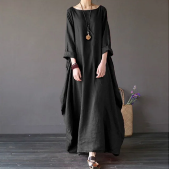 Women's Kaftan Maxi Dress – Long Sleeve, Relaxed Fit Casual Holiday Gown