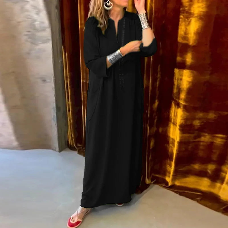 Women's Detailed Maxi Kaftan Dress – Modest & Elegant Statement Wear