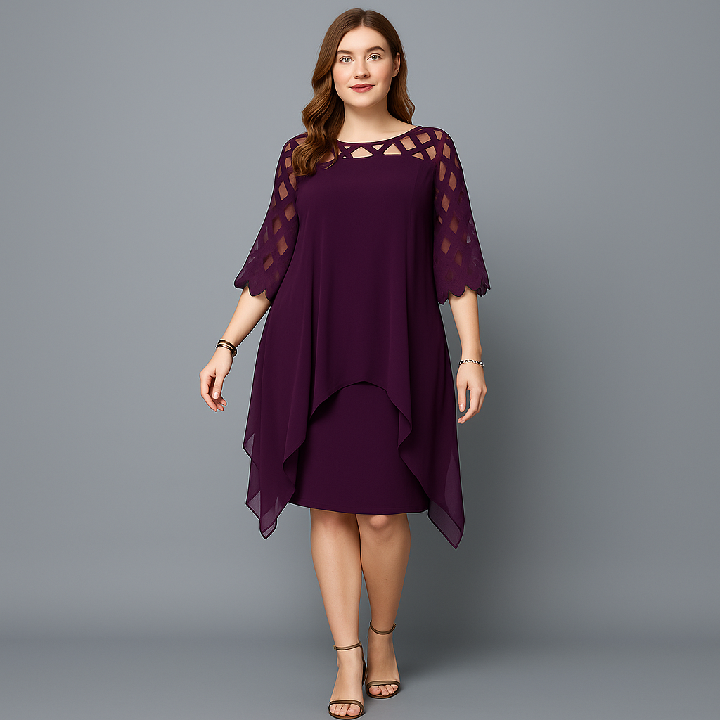 Elegant Overlay Mesh Sleeve Cocktail Dress – Plus Size Evening Style
