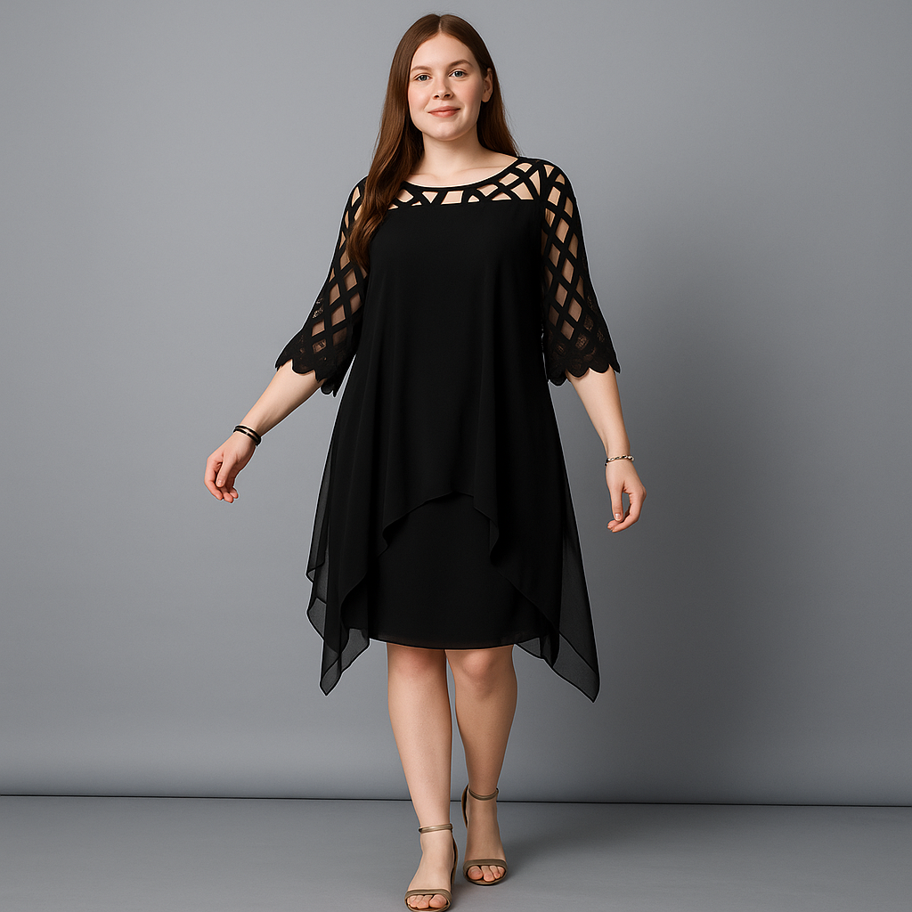 Elegant Overlay Mesh Sleeve Cocktail Dress – Plus Size Evening Style