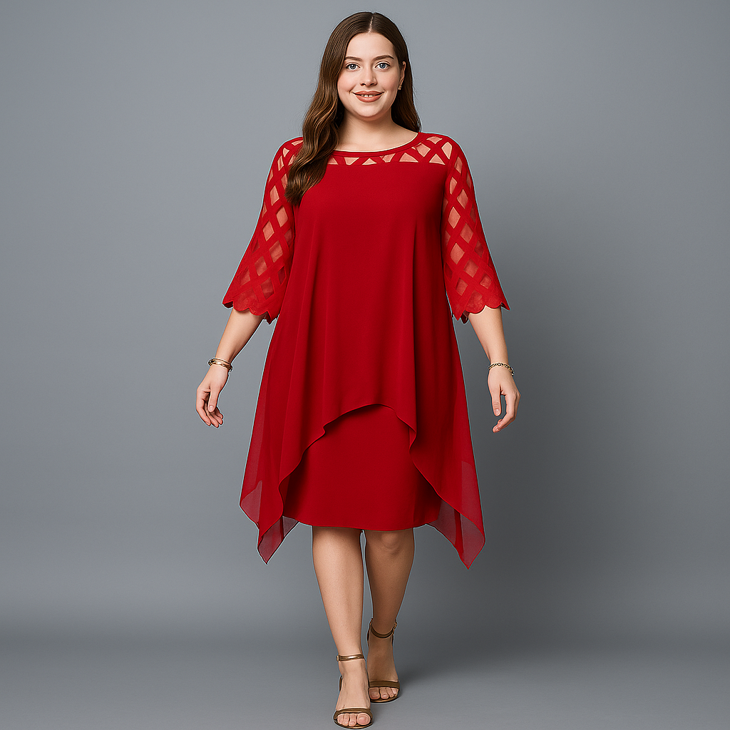 Elegant Overlay Mesh Sleeve Cocktail Dress – Plus Size Evening Style