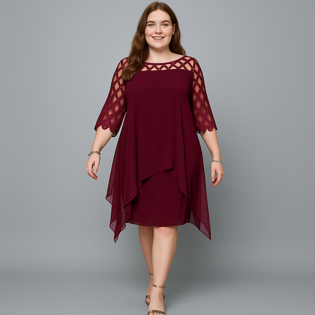 Elegant Overlay Mesh Sleeve Cocktail Dress – Plus Size Evening Style