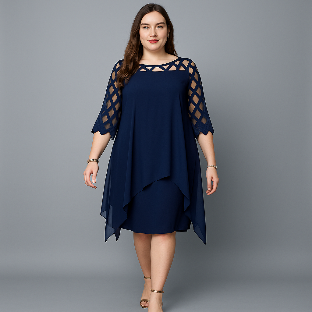 Elegant Overlay Mesh Sleeve Cocktail Dress – Plus Size Evening Style