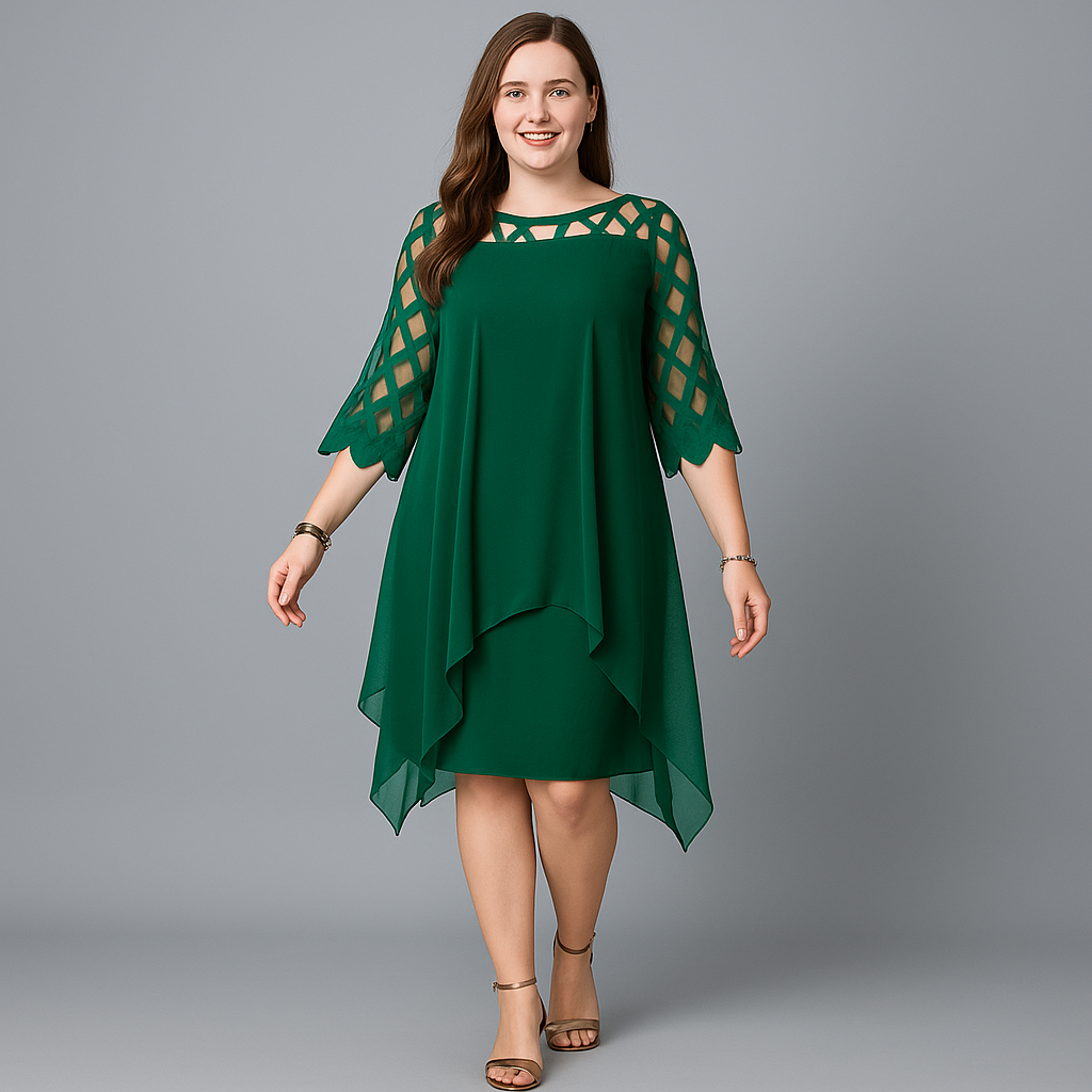 Elegant Overlay Mesh Sleeve Cocktail Dress – Plus Size Evening Style