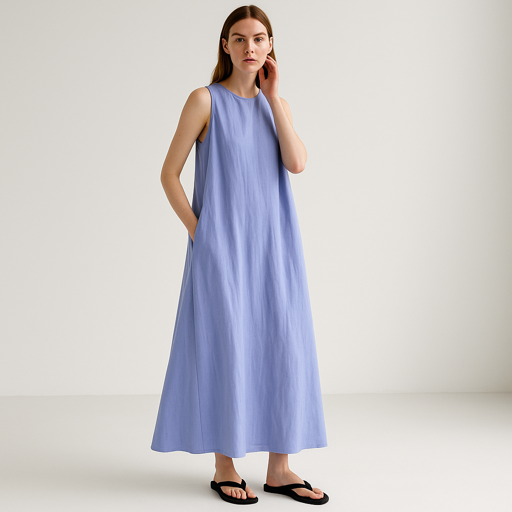 Minimalist Sleeveless Linen Maxi Dress – Effortless Everyday Style