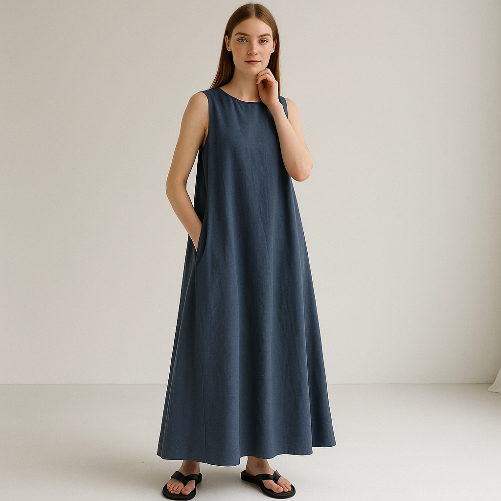 Minimalist Sleeveless Linen Maxi Dress – Effortless Everyday Style