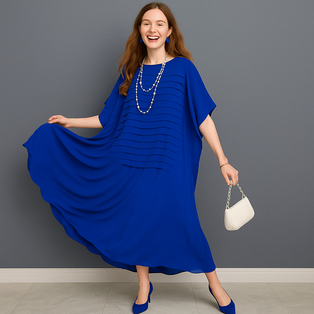Oversized Pleated Kaftan Maxi Dress – Batwing Sleeve Lounge Chic