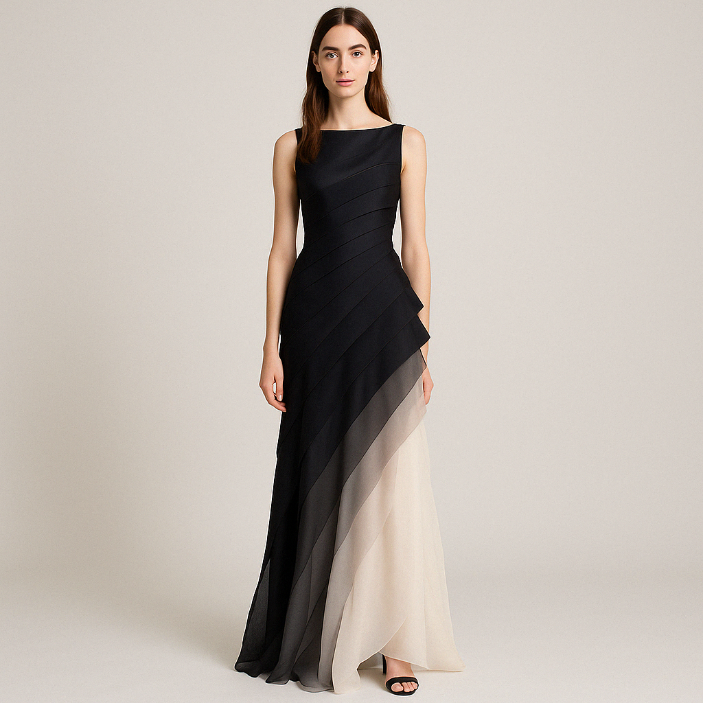 Elegant Ombre Evening Gown with Layered Chiffon Draping