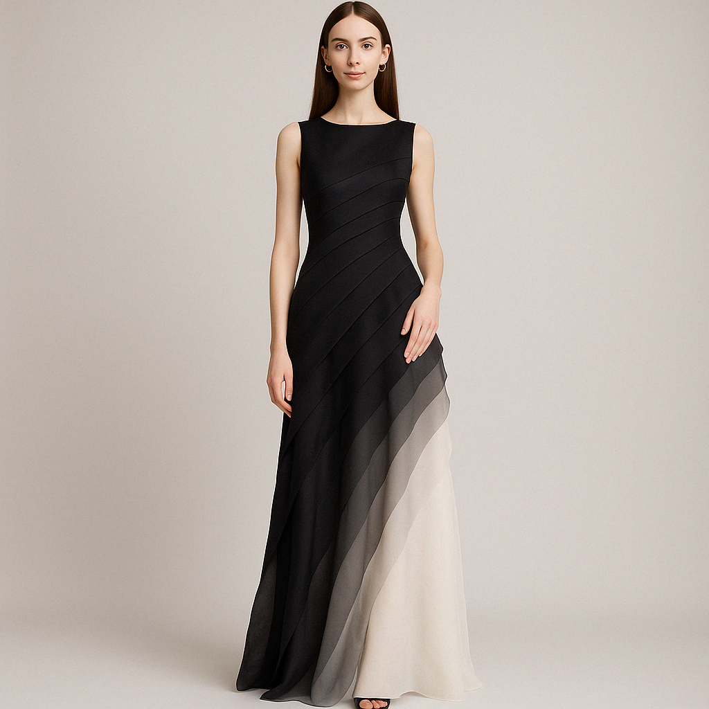 Elegant Ombre Evening Gown with Layered Chiffon Draping