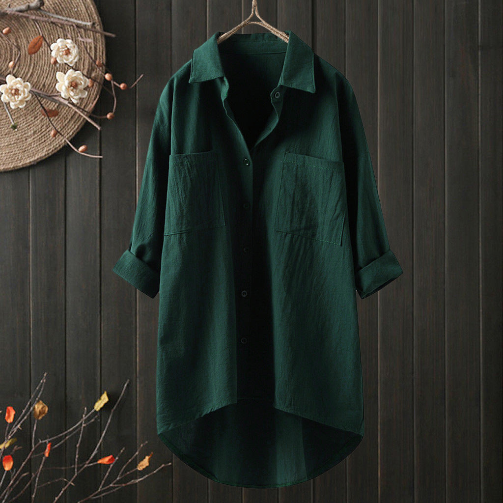 Women's Longline Shirt – Dipped Hem, Relaxed Fit Casual Blouse