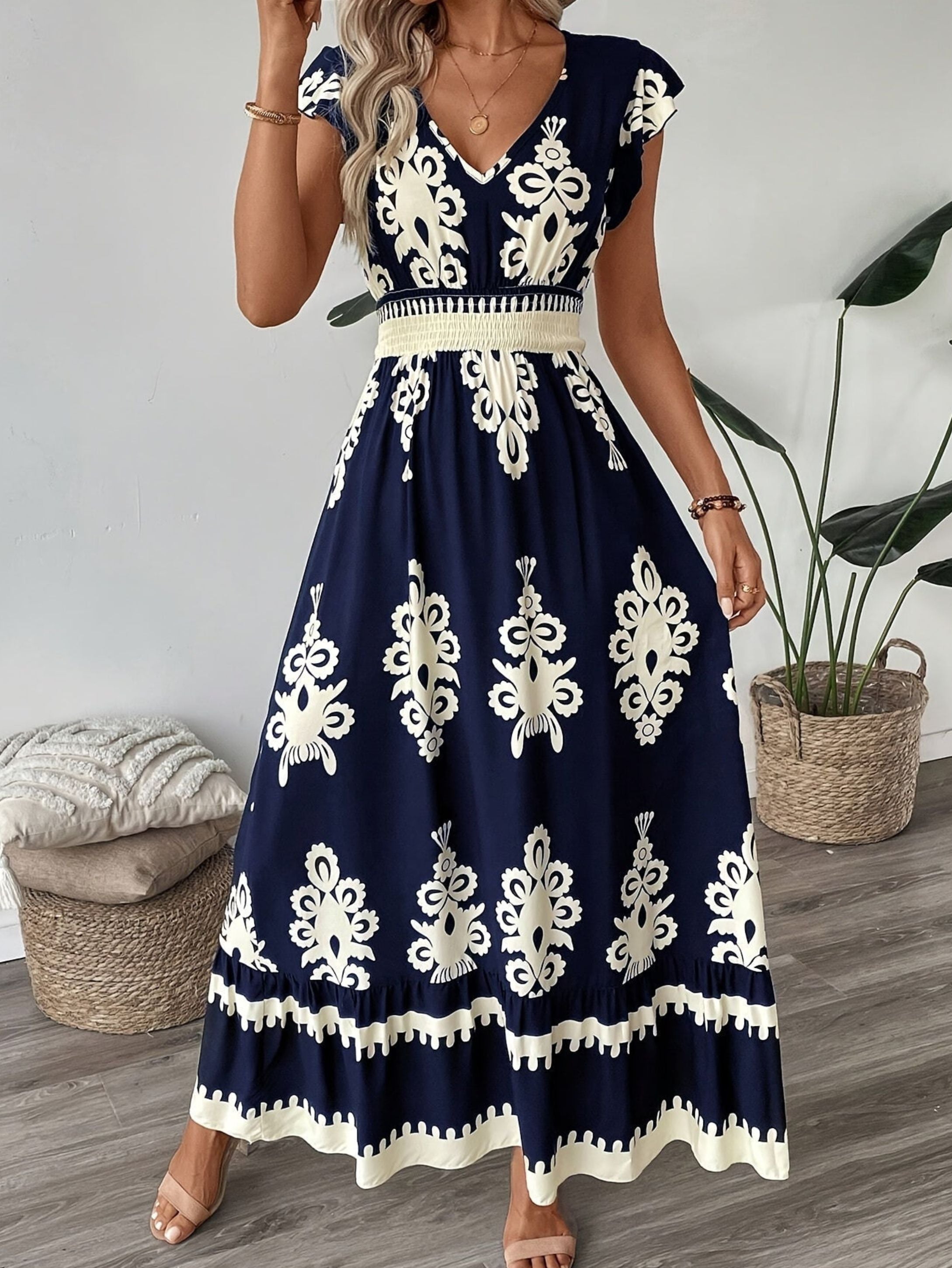 Women's Maxi Dress – Boho Print, Flowy Summer Holiday Dress