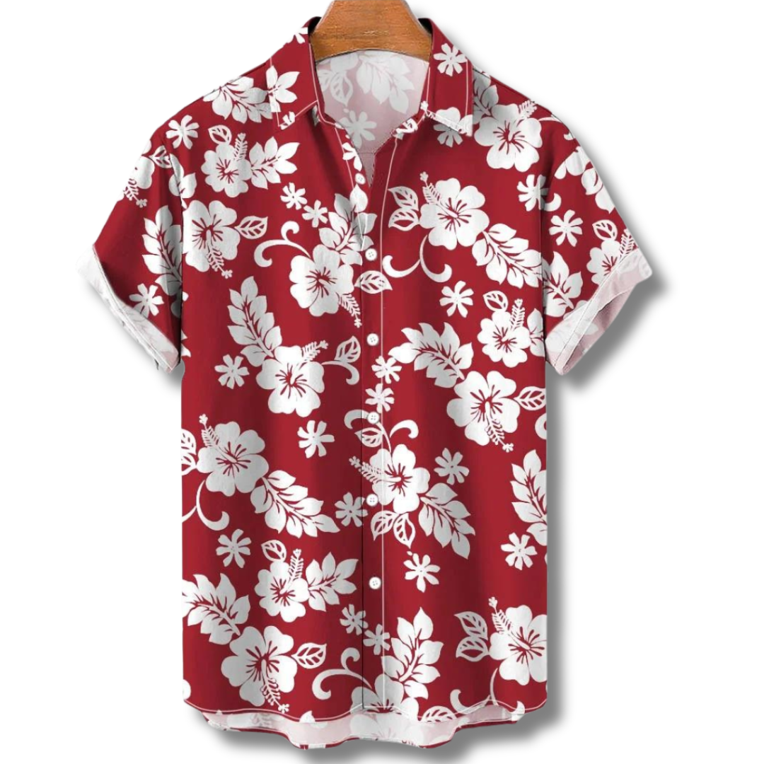 Men's Holiday Shirt – Hawaiian Floral Print, Relaxed Fit Summer Top