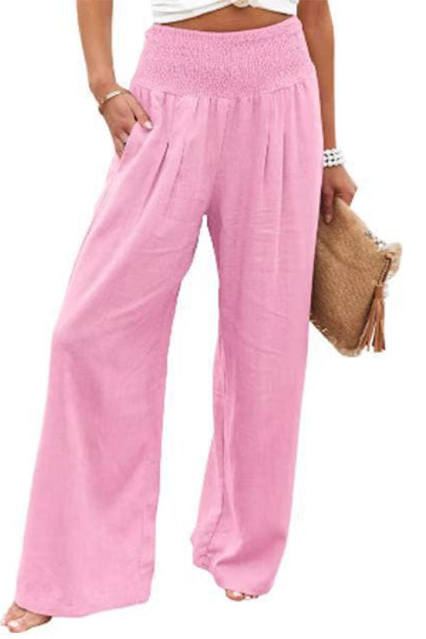Wide-Leg Cashmere Pants – High Waist Elastic Lounge Trousers