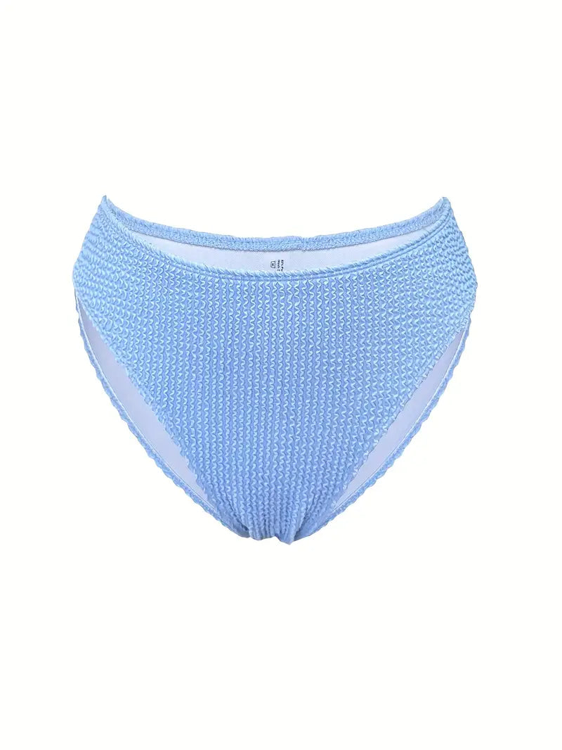 Textured Black Bikini Set with Keyhole Top and High-Leg Bottoms