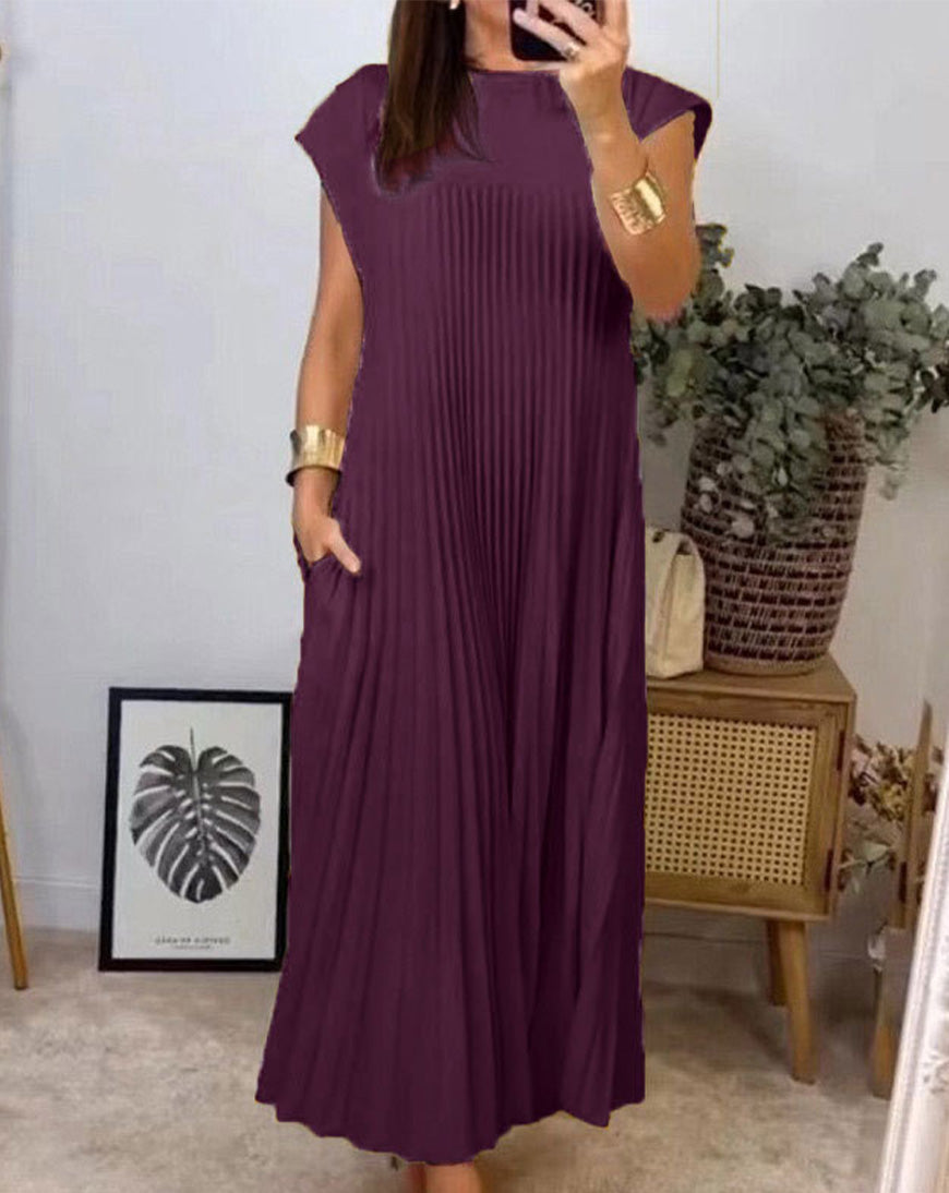 Sleeveless Pleated Midi Dress – Flowy, Lightweight & Effortlessly Elegant