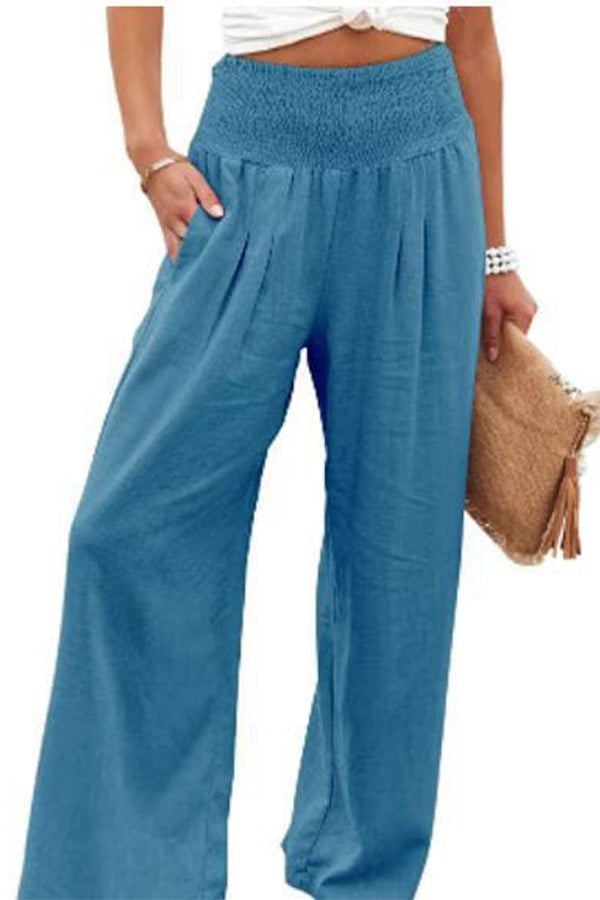 Wide-Leg Cashmere Pants – High Waist Elastic Lounge Trousers