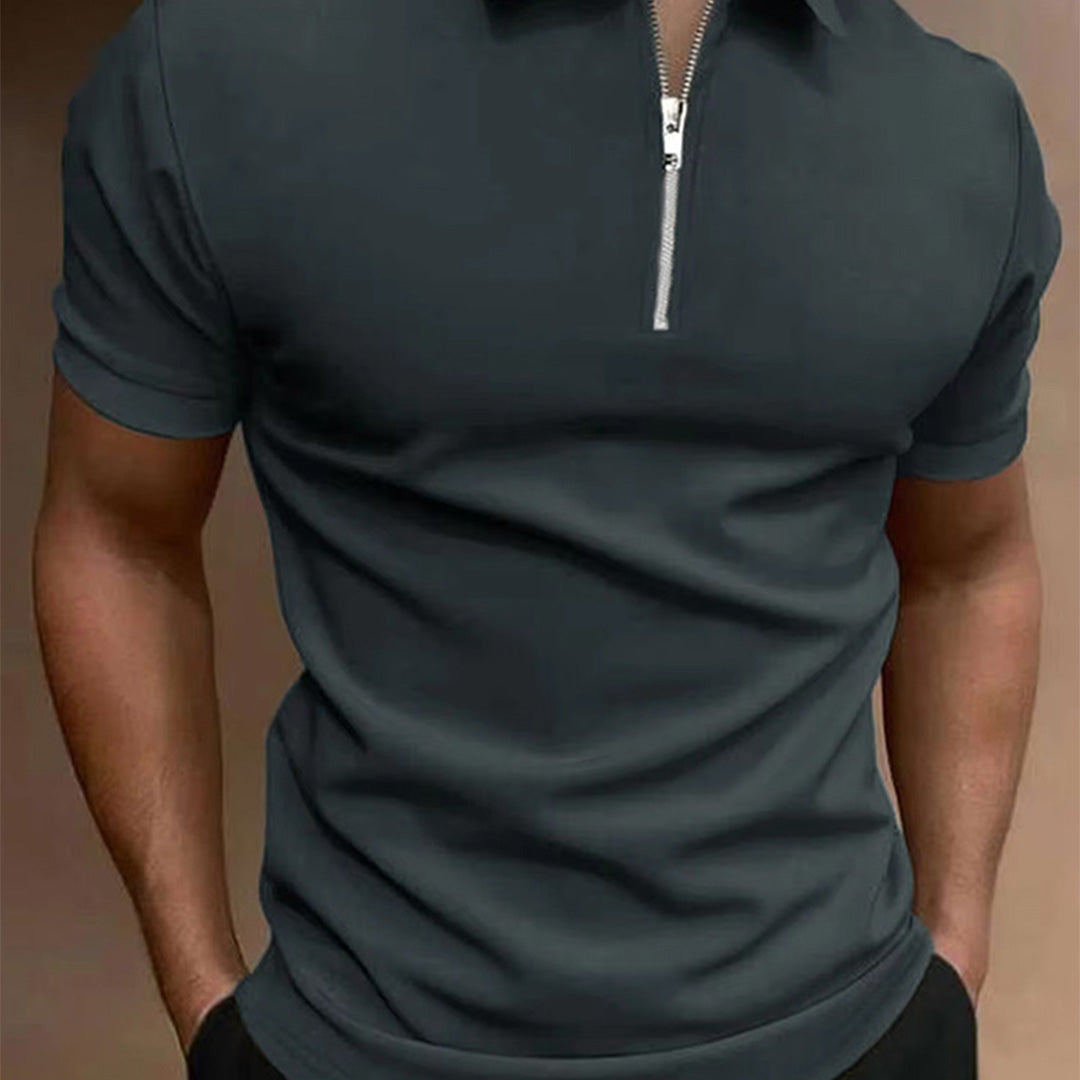 Men’s Slim Fit Polo Shirt – Zip Collar Short Sleeve in Solid Colors