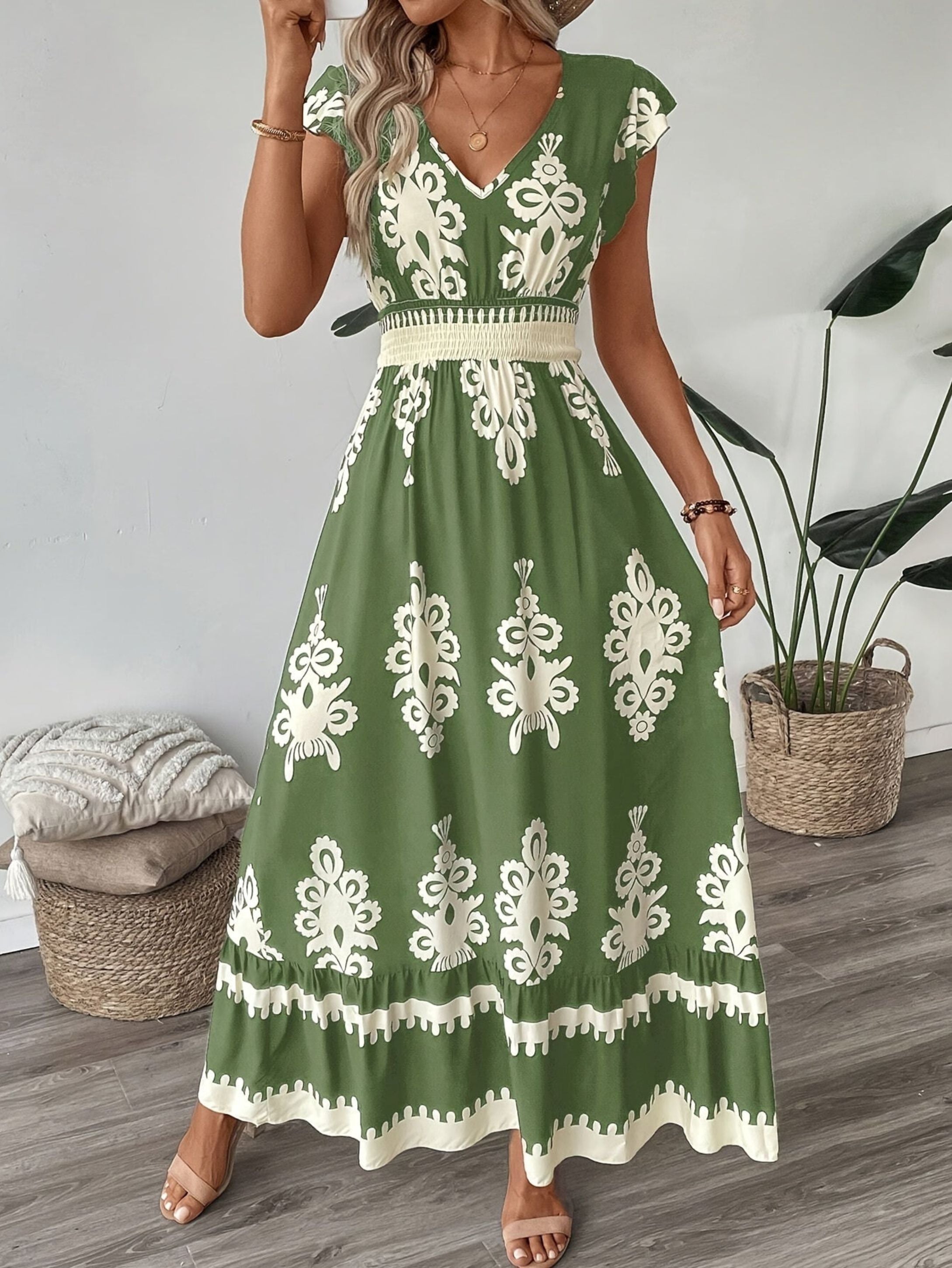 Women's Maxi Dress – Boho Print, Flowy Summer Holiday Dress