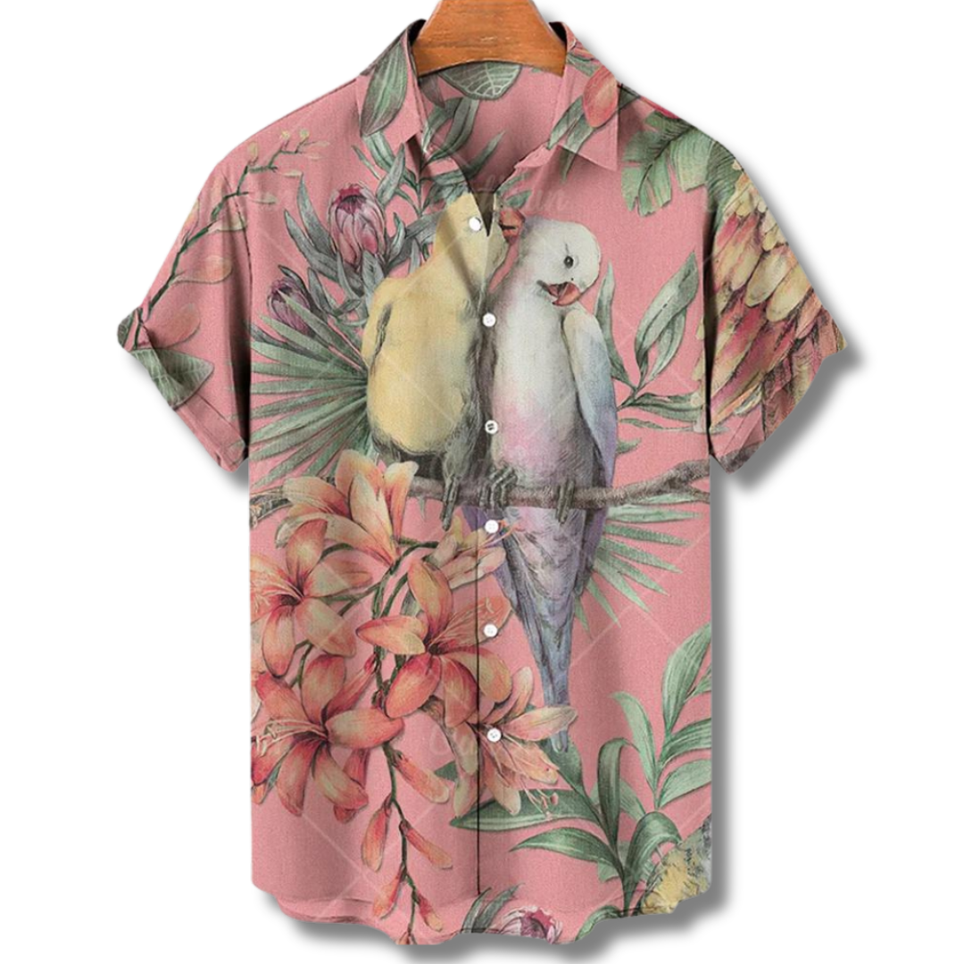 Men's Holiday Shirt – Hawaiian Floral Print, Relaxed Fit Summer Top