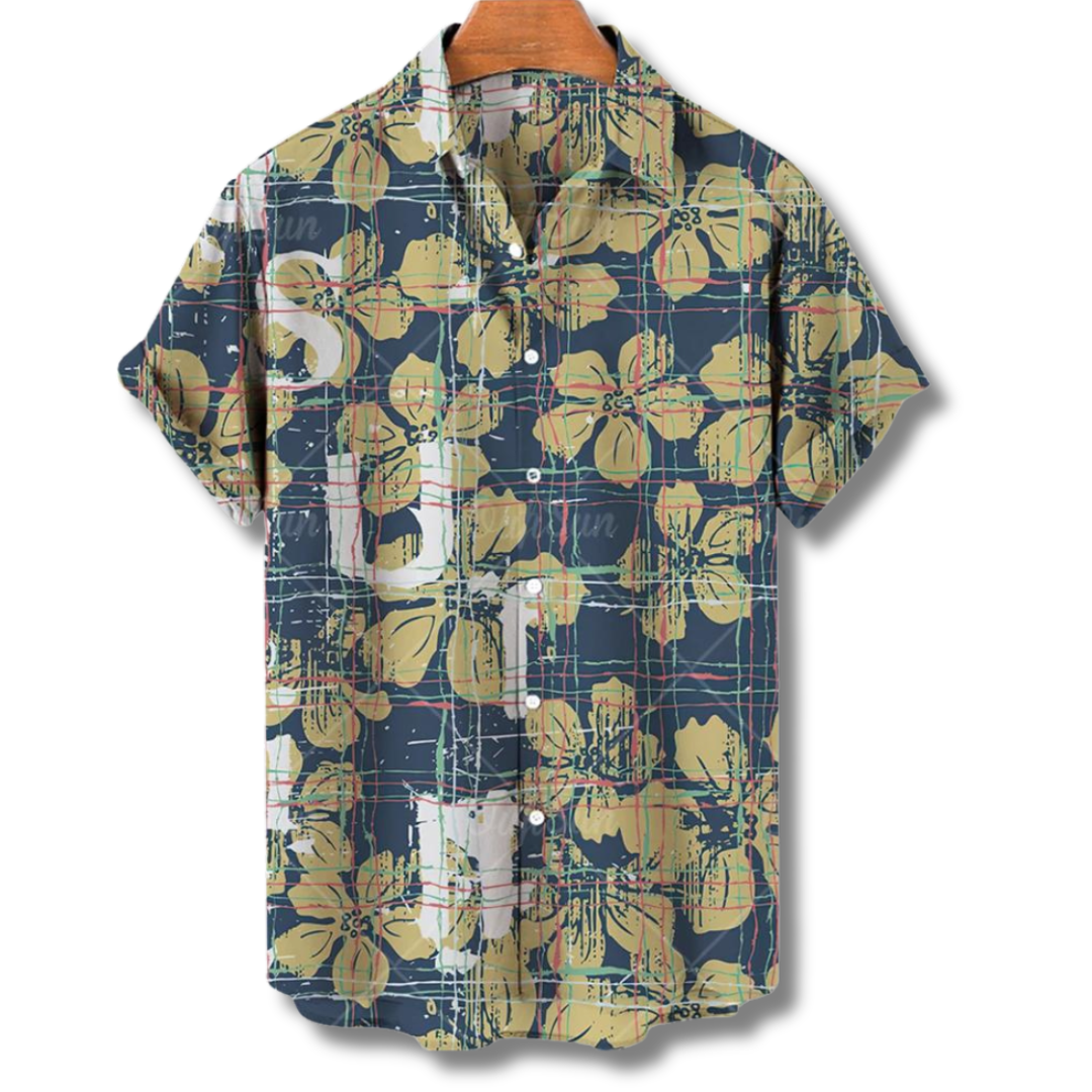 Men's Holiday Shirt – Hawaiian Floral Print, Relaxed Fit Summer Top