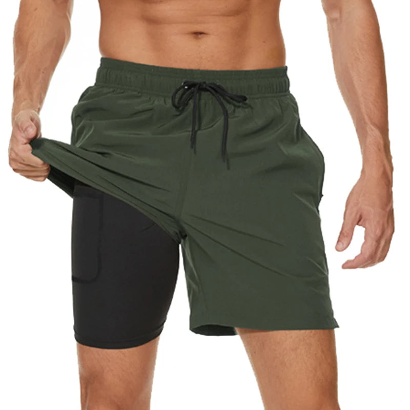 Men's 2-in-1 Shorts – Phone Pocket, Quick-Dry Running & Gym