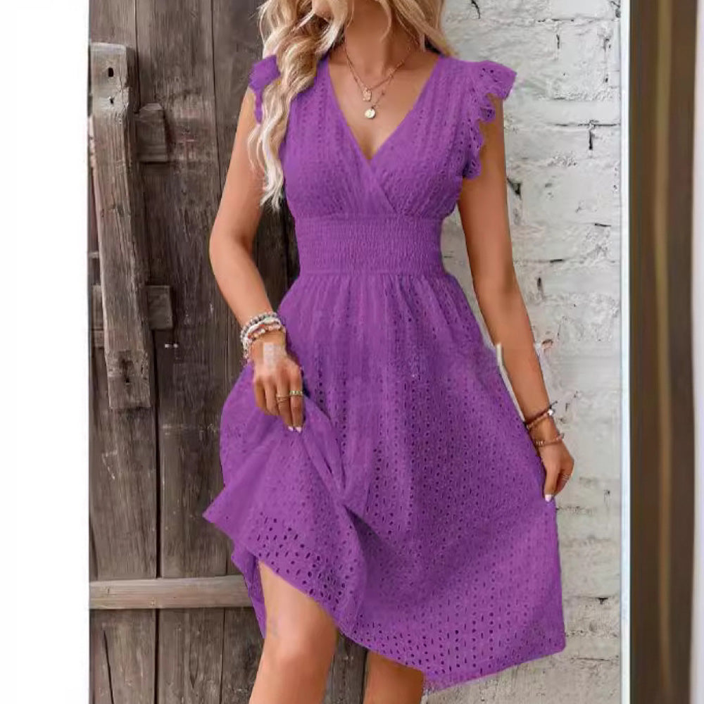 Ruffle Sleeve Eyelet A-Line Mini Dress – Summer Casual Chic