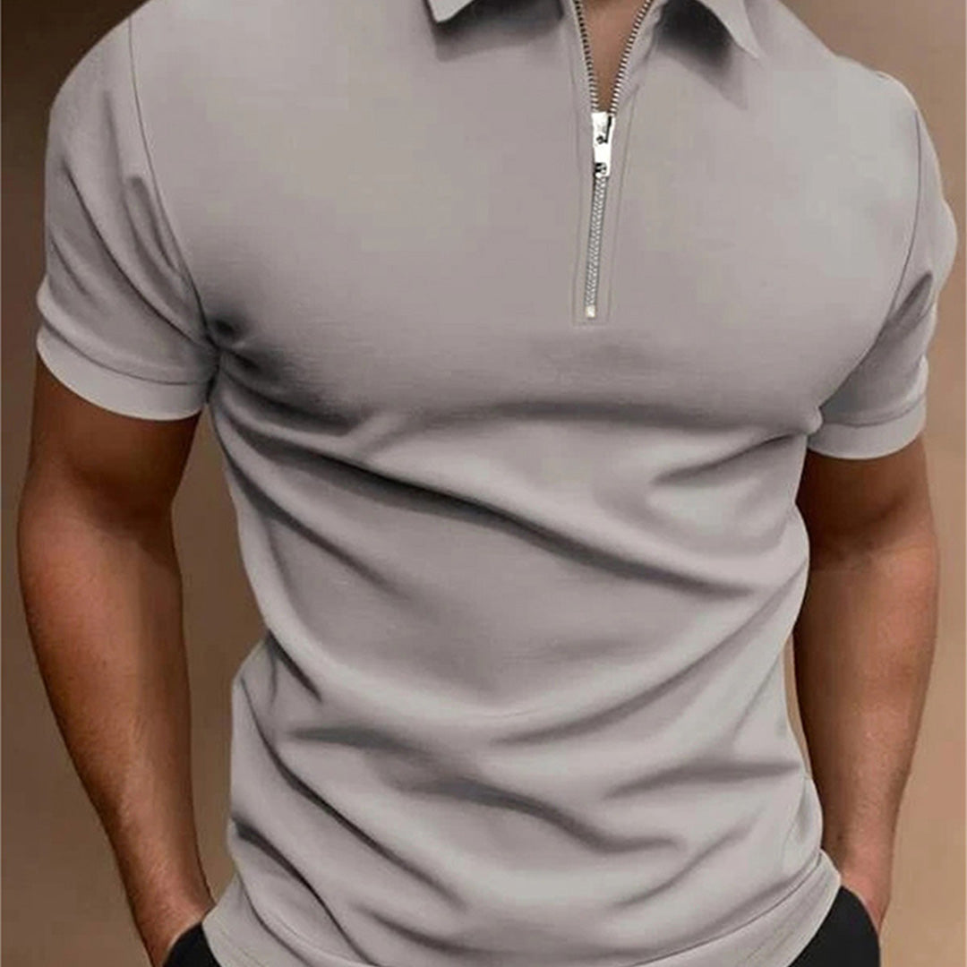 Men’s Slim Fit Polo Shirt – Zip Collar Short Sleeve in Solid Colors