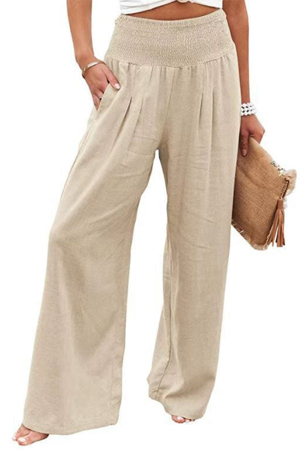 Wide-Leg Cashmere Pants – High Waist Elastic Lounge Trousers