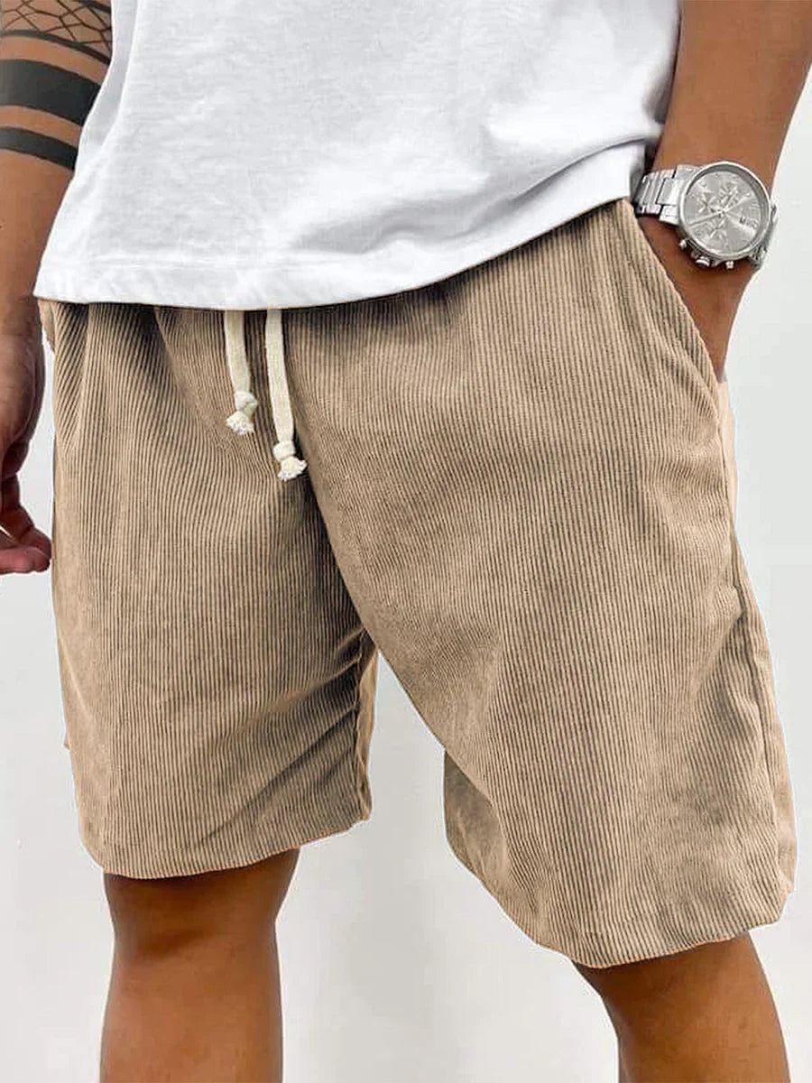 Men's Corduroy Shorts – Drawstring Waist, Relaxed Fit Casual Summer Wear