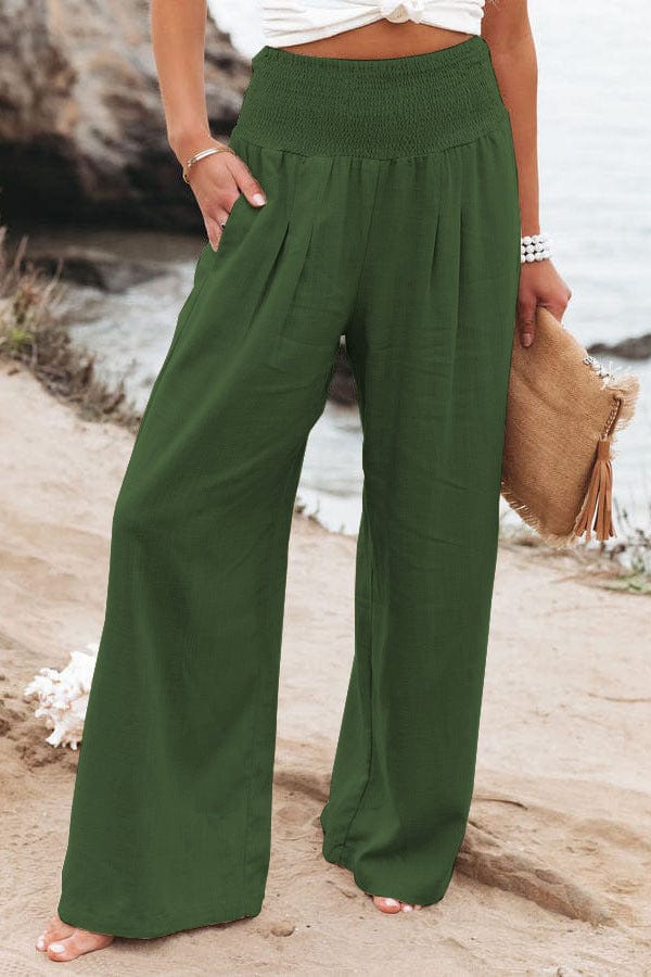 Wide-Leg Cashmere Pants – High Waist Elastic Lounge Trousers