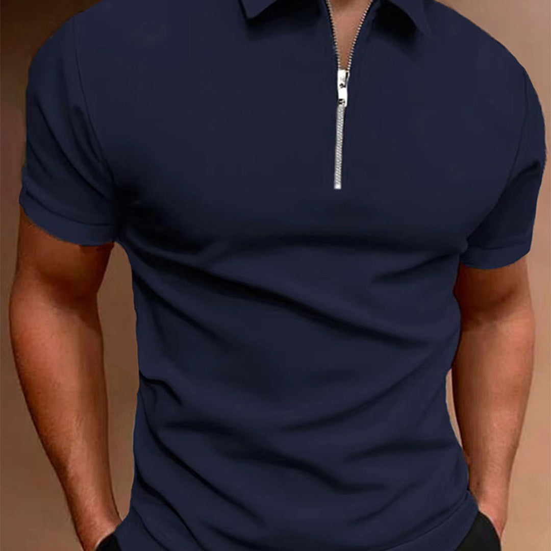 Men’s Slim Fit Polo Shirt – Zip Collar Short Sleeve in Solid Colors