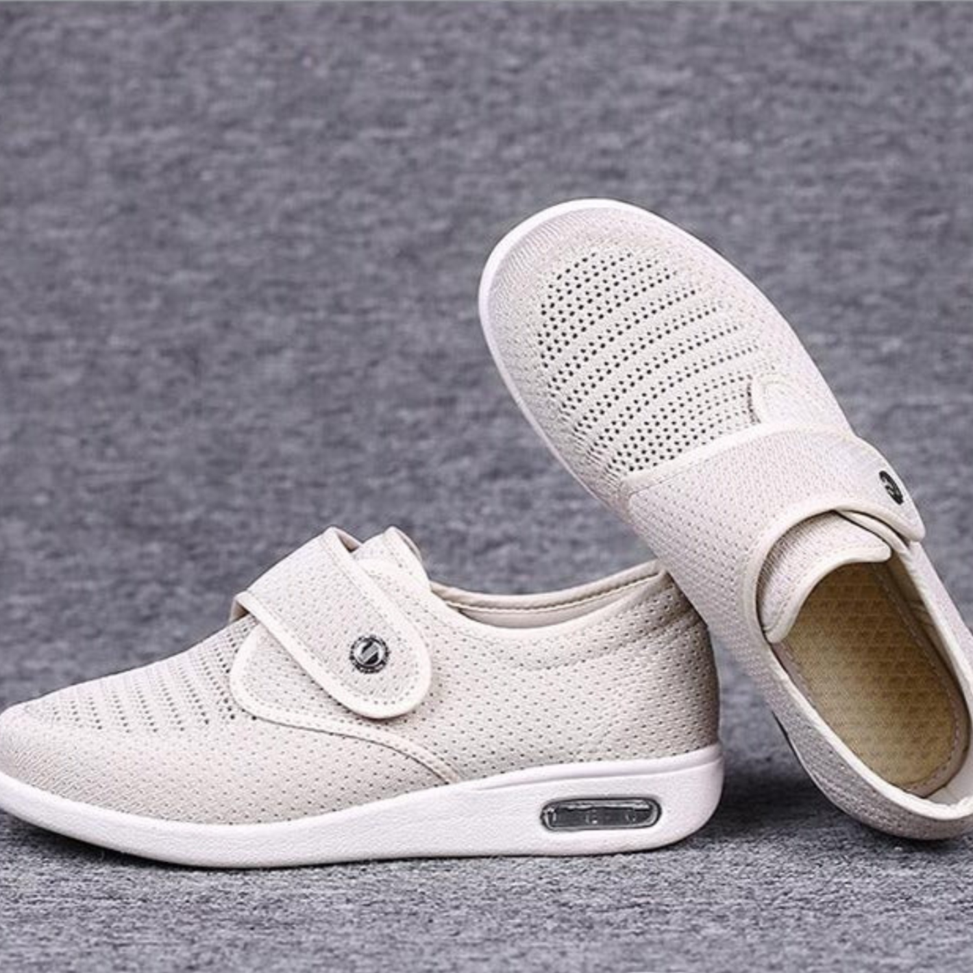 Unisex Wide Fit Trainers – Air Cushion, Comfortable Easy Fasten Walking Shoes
