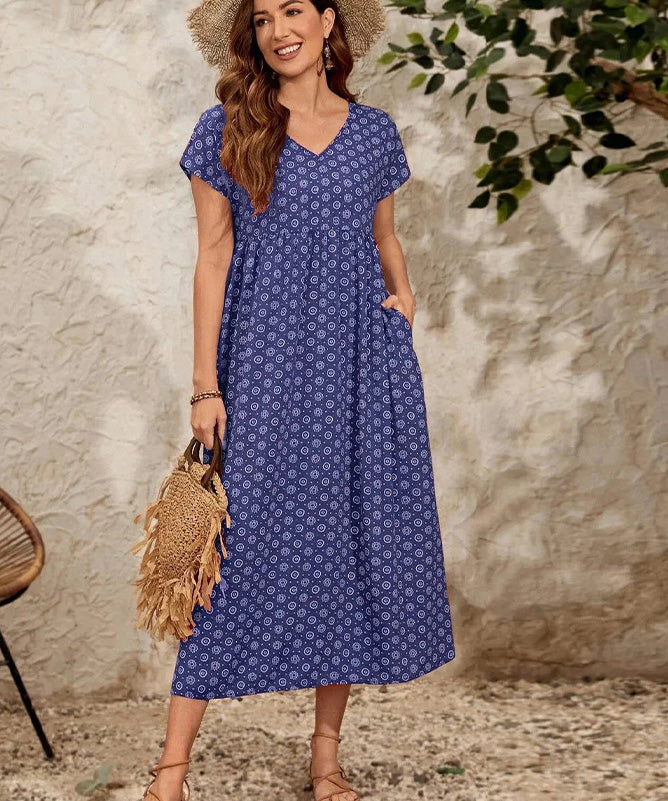 Boho Puff Sleeve Maxi Dress – Vintage Print Flowy Summer Style
