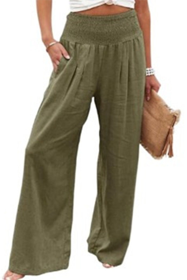 Wide-Leg Cashmere Pants – High Waist Elastic Lounge Trousers