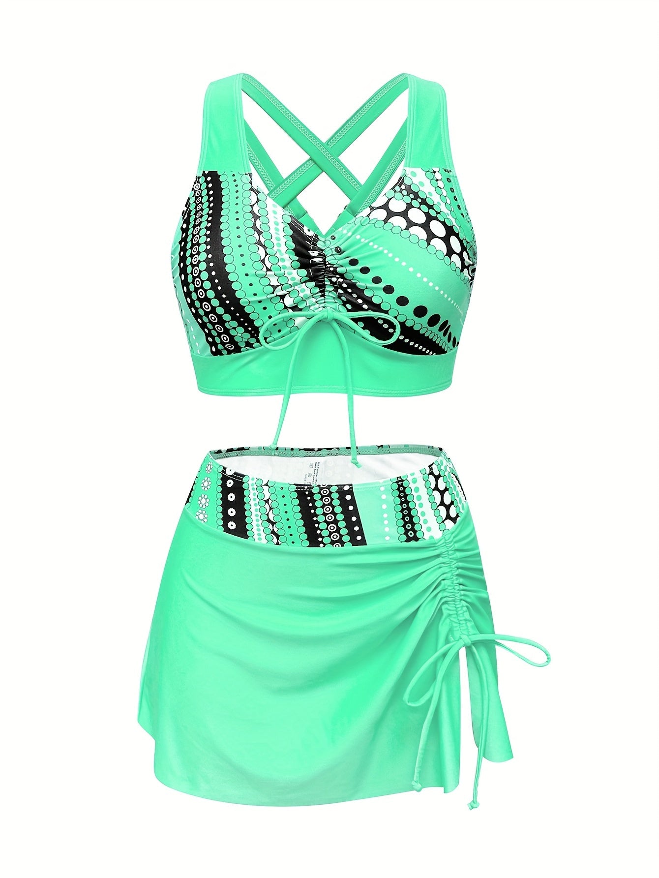 3-Piece Bikini Set with Skirt – Adjustable Tie Top